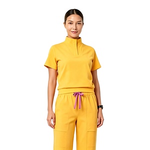 Conjunto de uniforme médico con cuello alto y media cremallera, manga corta, pantalón jogger, elástico, antiarrugas, <span class=keywords><strong>para</strong></span> hospital y enfermería, con logotipo personalizado - Product Image 1