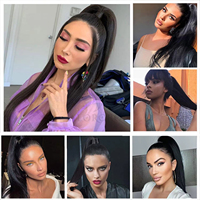 Extensions de queue de cheval à cordon de serrage long de 12 à 26 pouces 100% cheveux humains enroulés autour de clip en postiches queue de cheval noir naturel 1B