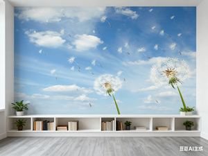 Papel pintado de pelusa voladora de estilo romántico, diente de león Natural en cielo <span class=keywords><strong>azul</strong></span>, paneles de pared decorativos para el hogar y la Oficina - Product Image 3