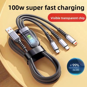 Câble de charge super rapide 100W trois-en-un avec <span class=keywords><strong>connecteur</strong></span> Type-C pour téléphones mobiles, voyant lumineux - Product Image 5