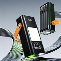 Baterai Li-Polymer 50000/60000mAh 22.5W Pengisian Cepat Power Bank dengan Kabel 4-in-1 yang Dapat Dilepas, Senter LED & Pegangan Jinjing