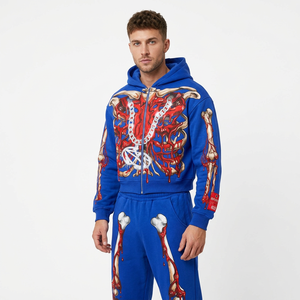 Protect Style Apparels Men's Blue <b>Skeleton</b> Print Fleece Breathable <b>Hoodie</b> Sweatshirt Set Street Style Digital Printing Winter - Product Image 6