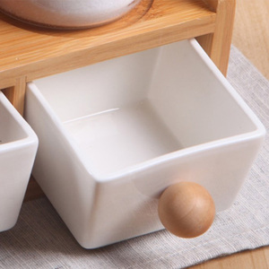 Juego de tarros de almacenamiento de botes Contenedores de cerámica/Juego de botes de té, café, azúcar con tapa de madera con cucharas - Product Image 5