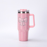 Novedad transfronteriza: Taza de coche de acero inoxidable al vacío de 40 oz con aplique de mariposa, vaso de regalo con pajita, mantiene bebidas frías o calientes de 6 a 12 horas, gran capacidad.