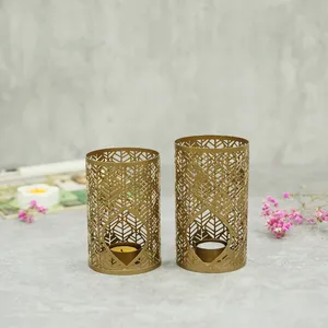 high quality custom decorative candle holder geometric pattern candlestick gold golden T-light tealight Candle holder