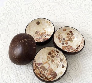 Bol en coquille de noix de coco 100% naturel fait à la main, cadeau bol en coquille polie écologique joli motif bol à Dessert de fruits - Product Image 2