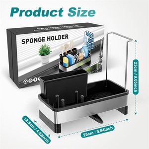 Support d'évier de cuisine en acier inoxydable antirouille à un niveau, <span class=keywords><strong>porte</strong></span>-éponge à vidange automatique, organisateur moderne avec barre <span class=keywords><strong>porte</strong></span>-serviettes, vente en gros - Product Image 6