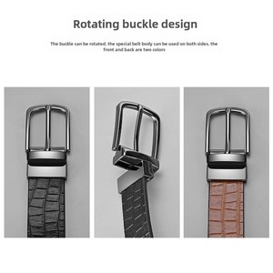 Cinto Casual de Negócios Masculino com Fivela Rotativa Dupla Face, Padrão de Pedra Lychee, Acessório Decorativo para Jovens em Liga - Product Image 2