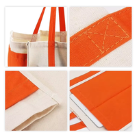Sac fourre-tout réutilisable en toile beige et orange, grande capacité, deux poches latérales, plusieurs couleurs, matériau recyclé pour la plage