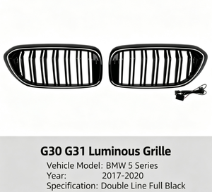 Parrilla Delantera Negra AURON Estilo Riñón de Doble Listón ABS para BMW Serie 5 G30 G38 2017-2020 Pre-LCI, Parrilla de Modificación con LED - Product Image 3