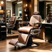 Fauteuil de Barbier Professionnel Inclinable Marron Châtain Classe Exécutive – Station de Coiffure