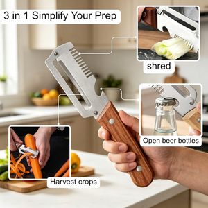 Pelador de Verduras 3 en 1 Mejorado con Mango de Madera, Abrebotellas y Rallador de Acero Inoxidable para Frutas y Patatas - Product Image 2
