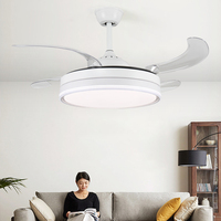 Ventilador de techo decorativo inteligente sin aspas con limpiador de ratán, fuente de luz LED, cubierta de escape de Motor de CC, Kit de fandelier de conversión
