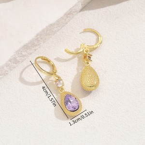Water Drop Shape Gold Plated Amethyst Dangle <b>Earrings</b> For Party Women Fashion Jewelry Bezel Setting Stainless Steel Ear <b>Post</b> - Product Image 3