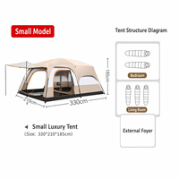 Tente de glamping 2 chambres 1 salon pour famille, extérieur, double couche, quatre saisons, imperméable, coupe-vent, polyester 210T