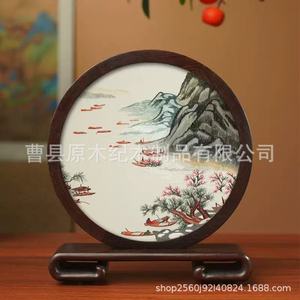 Suzhou Embroidery Display Frame Round <b>Solid</b> <b>Wood</b> <b>Desk</b> Ornament Traditional Chinese Style Living Room Bedroom Decor - Product Image 2