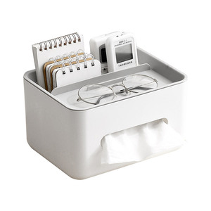 Caja de pañuelos multifuncional, organizador de almacenamiento de escritorio de plástico rectangular con soporte para teléfono para oficina, dormitorio, sala de estar - Product Image 2
