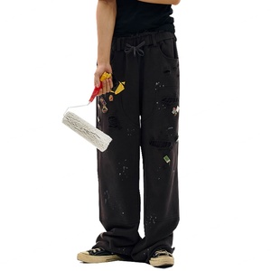 Wholesale 100% Cotton French Terry Paint Style Baggy <b>Carpenter</b> <b>Pants</b> Classic Distressed Fade Washed Double Knee <b>Men's</b> <b>Pants</b> - Product Image 1