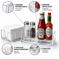 Ensemble d'organisateurs de condiments en acrylique usiné CNC sur mesure avec support de serviettes perforé et plateau à sauces