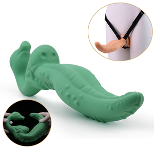 Dildo de doble punta colorido con correa, juguetes sexuales para adultos para el punto G, estimuladores de clítoris de silicona con forma de lengua para juegos de rol en pareja - Product Image 3