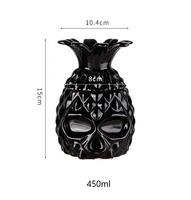 Céramique Tiki Tasse Tête Bol Ananas Couvercle Poterie Eau TIKI Tasse 3d Crâne Lavé à l'eau pour Halloween Design Unique Couleur Noire