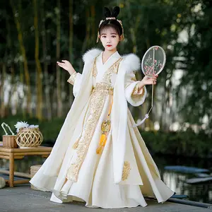 Disfraz chino de Hanfu para niñas, traje grueso de estilo Tang para Otoño e Invierno