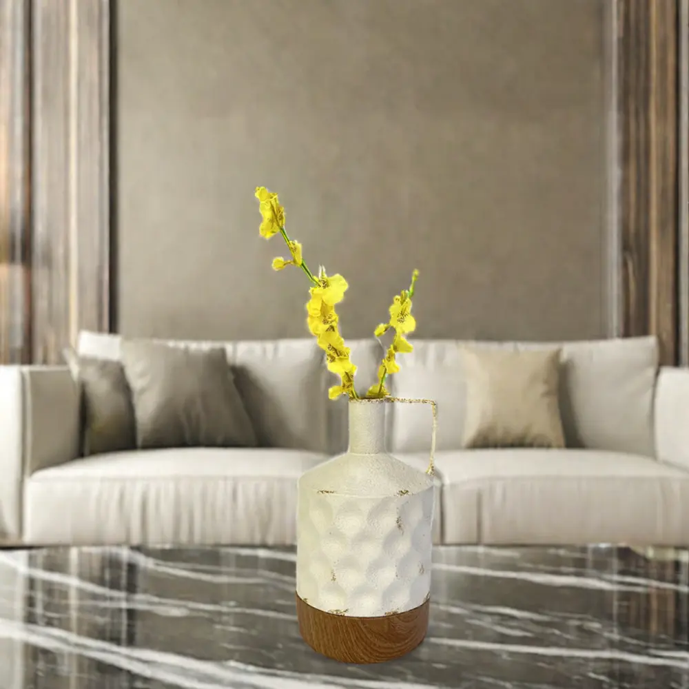 Jarrón de mesa de Metal blanco Retro de Europa para decoración del hogar, jarrón de Metal decorativo para sala de estar