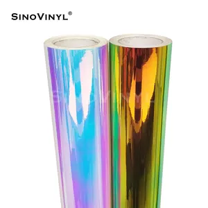 SINOVINYL 1.35x20M/4.4x65FT低粘度胶全息Chrome彩虹蓝紫色汽车乙烯基汽车贴纸