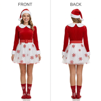 Costume de Père Noël en velours rouge pour femme, robe en tulle à flocons de neige, col en fourrure pelucheuse, chapeau, gants, chaussettes à pompons, ensemble de 5 pièces