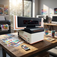 Printer UV Flatbed Desktop A4 dengan Printhead DX7, Mendukung Pencetakan Silinder Datar, CMYK, Putih, dan Varnish untuk Toko Hadiah Kustom Kecil