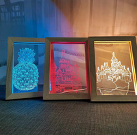 Marco de Fotos de Madera Maciza Ecológico con Luz Nocturna LED Impresa con Serigrafía, Adornos Decorativos Creativos Hechos a Mano para Escritorio