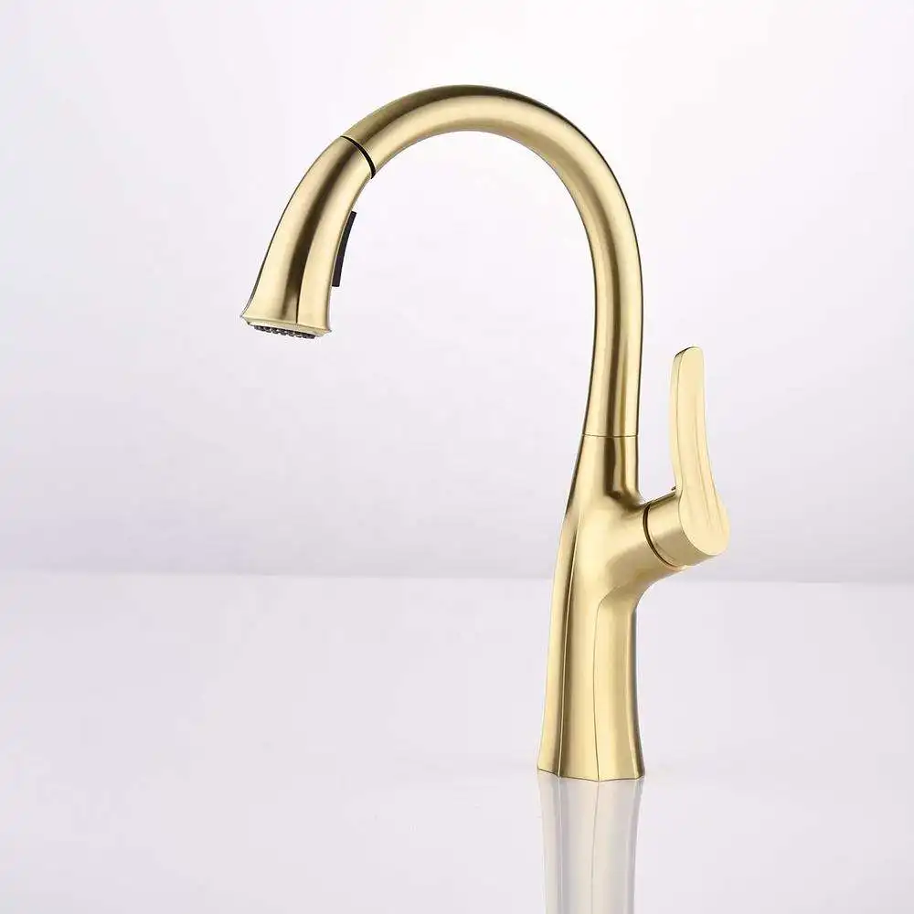 cUPC Brass Brushed Gold Pull Down Water Mixer Sprayer Kitchen Sink Faucet