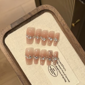 Pure Handmade Press on Nails Light French Style Square Gel <span class=keywords><strong>Faux</strong></span> <span class=keywords><strong>Ongles</strong></span> Artificiels Avec <span class=keywords><strong>Beige</strong></span> Cat Eye <span class=keywords><strong>Ongles</strong></span> Artificiels - Product Image 2