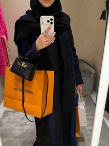 하피자 뉴 블랙 네이비 블루 데님 패치워크 오픈 아바야 히잡 포함 무슬림 여성 맥시 드레스 두바이 이슬람 도매 - Product Image 4