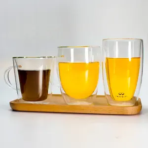 朗旭可爱圆嘴8盎司9盎司10盎司11盎司定制尺寸茶杯套装玻璃咖啡玻璃杯，带玻璃盖和手柄