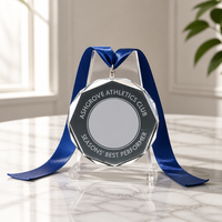 Trophée en cristal personnalisé avec ruban pour événements de compétition, souvenir, cadeau, vente en gros