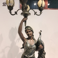 Lámpara con Escultura de Figura Femenina de Bronce de Tamaño Real TREVI |   Lámpara de Pie Clásica Estilo Diosa para Vestíbulo de Hotel y Villa