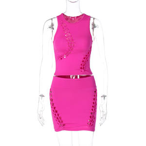 Conjunto de Verano para Mujer Viviblook Z321ST01, Nuevo, Sexy, Color Sólido, Cuello Redondo, Top sin Mangas, Minifalda, Conjunto de Dos Piezas - Product Image 6