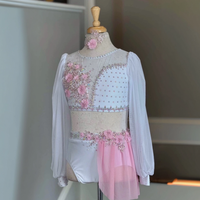 Robe de danse lyrique pour filles et femmes, robe de danse de compétition de luxe avec strass, blanche et rose, personnalisable