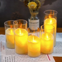 Bougie Électronique à LED Effet Flamme Vacillante dans une Coupe en Verre, Décoration de Mariage et de Maison, Bougie Pilier LED, Vente en Gros