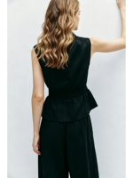 Ensemble décontracté deux pièces pour femmes : Gilet en lin à col tailleur et taille smockée, pantalon large à taille élastique