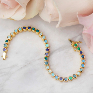 Pulsera de tenis Gemnel con ópalos redondos en ombré pastel, plata de ley 925, joyería fina para regalo de niña, se puede personalizar el color de la piedra - Product Image 5
