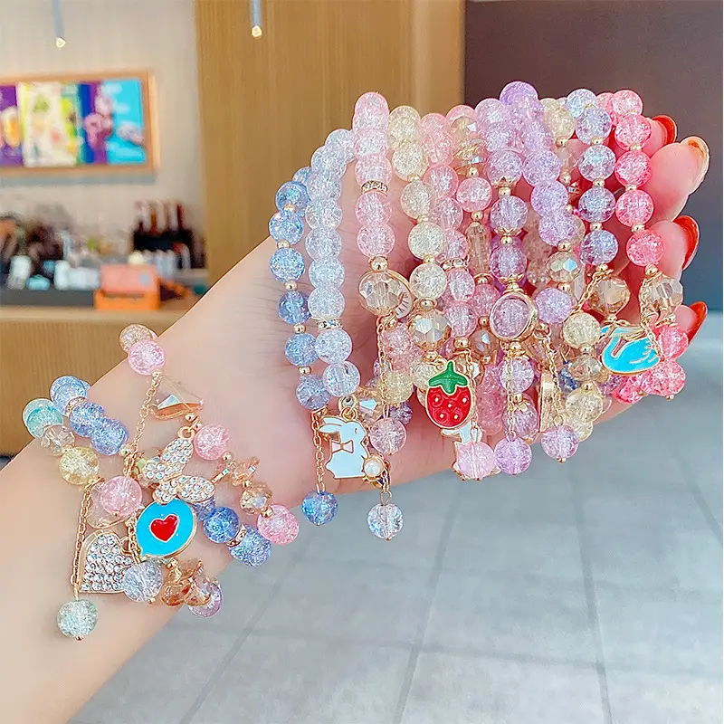 2022 New Fashion Student Jewelry Bracelet Cartoon Children's Bracelet Princess Glass Beaded Bracelet for Girls