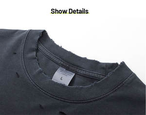 เสื้อยืดผ้าฝ้ายพิมพ์ลาย Dtg สีดำวินเทจซักได้ไซส์ - Product Image 4