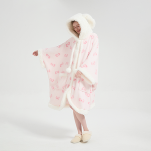 सर्दियों के पोंचो शॉल रैप कैप कंबल पोंचो हुक हुक वाले नरम फ्फी खरगोश के फर पहनने योग्य ऊन कंबल - Product Image 6