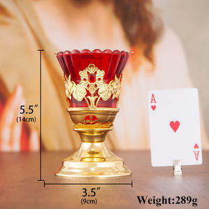 HT placcato oro portacandele chiesa centrotavola gesus portacandele religioso con vetro rosso tazza di decorazione per la casa di nozze - Product Image 2