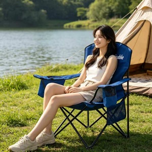 Chaise de camping pliable personnalisable, chaise d'extérieur portable avec accoudoirs et poches de rangement, siège bleu pour événements - Product Image 3