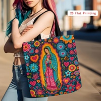 Sac à bandoulière pour femme avec impression de Notre-Dame de Guadalupe sur fond floral, sac fourre-tout élégant et réutilisable, sac à main décontracté