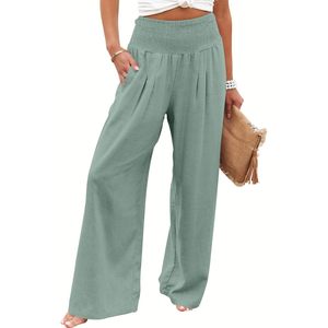 Pantalon Palazzo en Lin pour Femme FOXA, Taille Haute, Jambes Larges, Style Bohème, Décontracté, Idéal pour la Plage, les Voyages et les Vacances d'Été - Product Image 1
