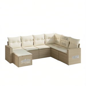 Ensemble de canapés de jardin en rotin beige 6 places, résistant aux intempéries, design contemporain - Product Image 1